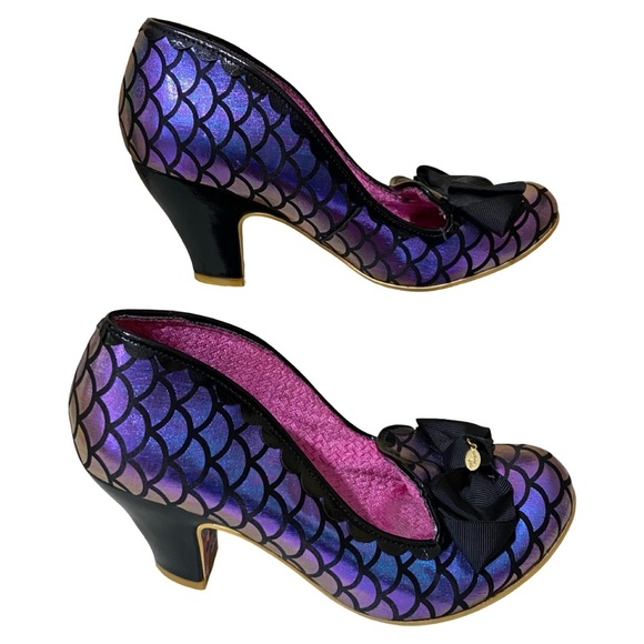 Irregular Choice Iconic Iridescent Purple Blue Black Mermaid Bow Heels - Picture 6 of 9